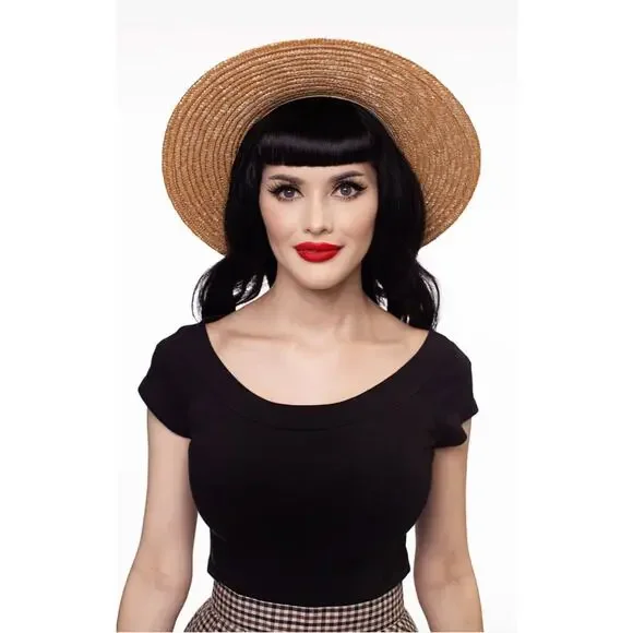 Retrolicious Retro Boat Neck Top in Black - Picture 2 of 10